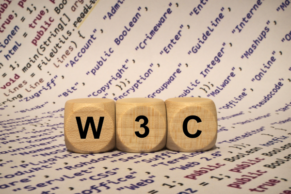 Image of three wooden cubes with "W3C" written on them